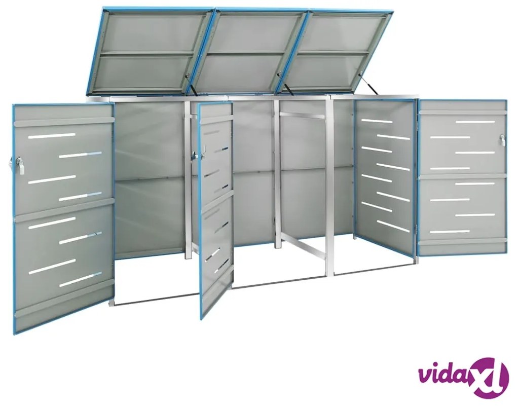 vidaXL Copribidone per Spazzatura Triplo 207x77,5x112,5cm Acciaio Inox