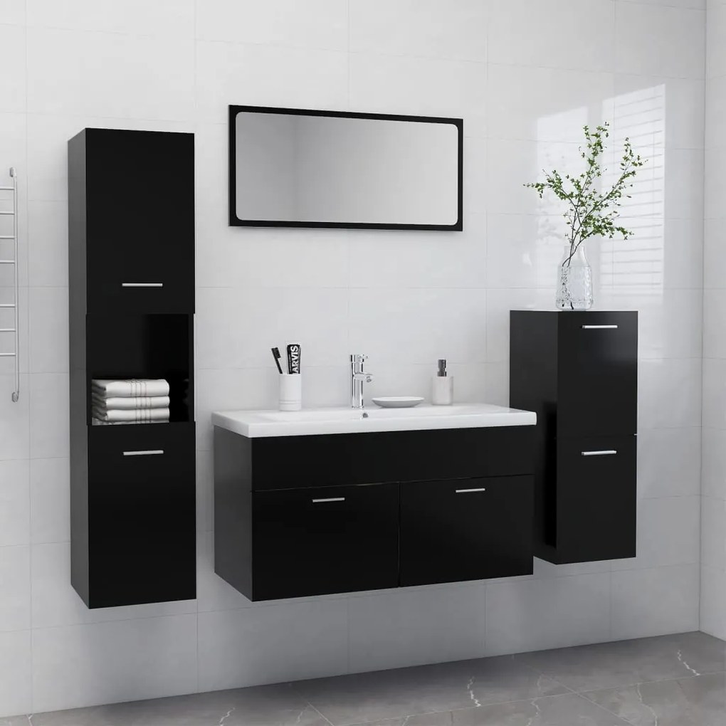 Set Mobili Da Bagno Nero İn Truciolato /