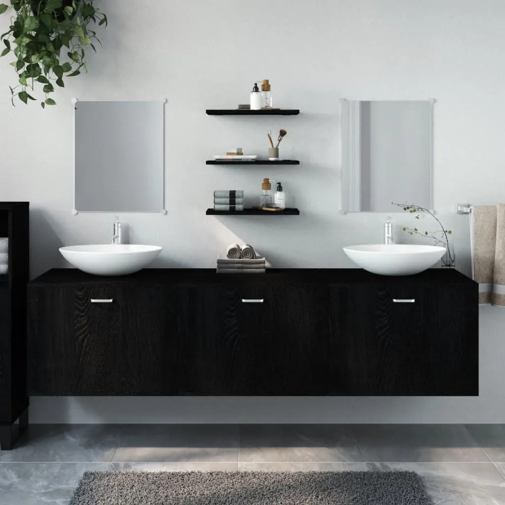 Set Mobili Da Bagno 6 Pz Nero İn Legno Multistrato /