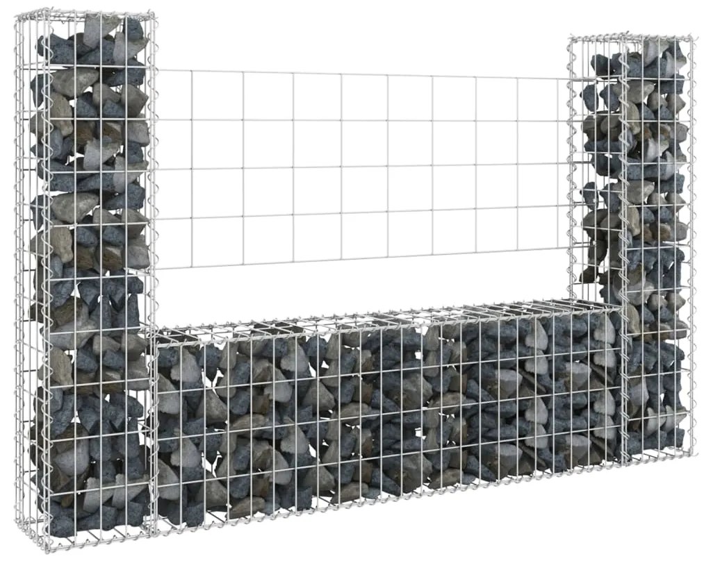 Cesto Gabbione a U con 2 Pali in Ferro 140x20x100 cm