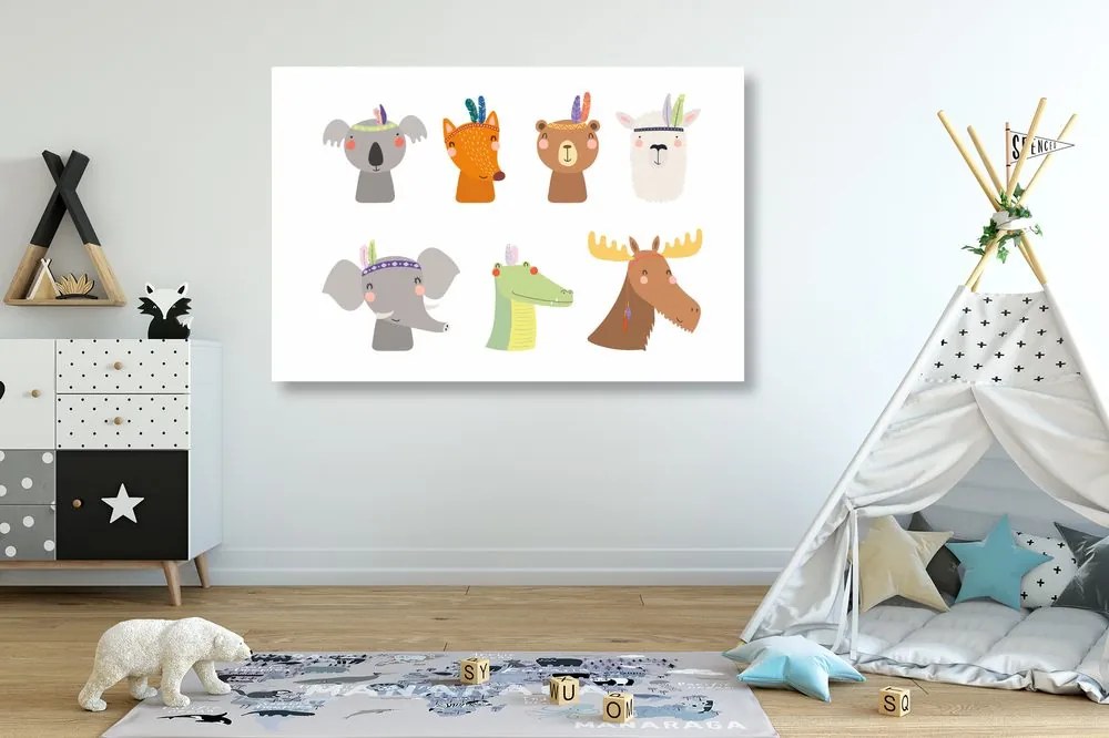 Quadro su tela – Pieno di animali con piume indiane