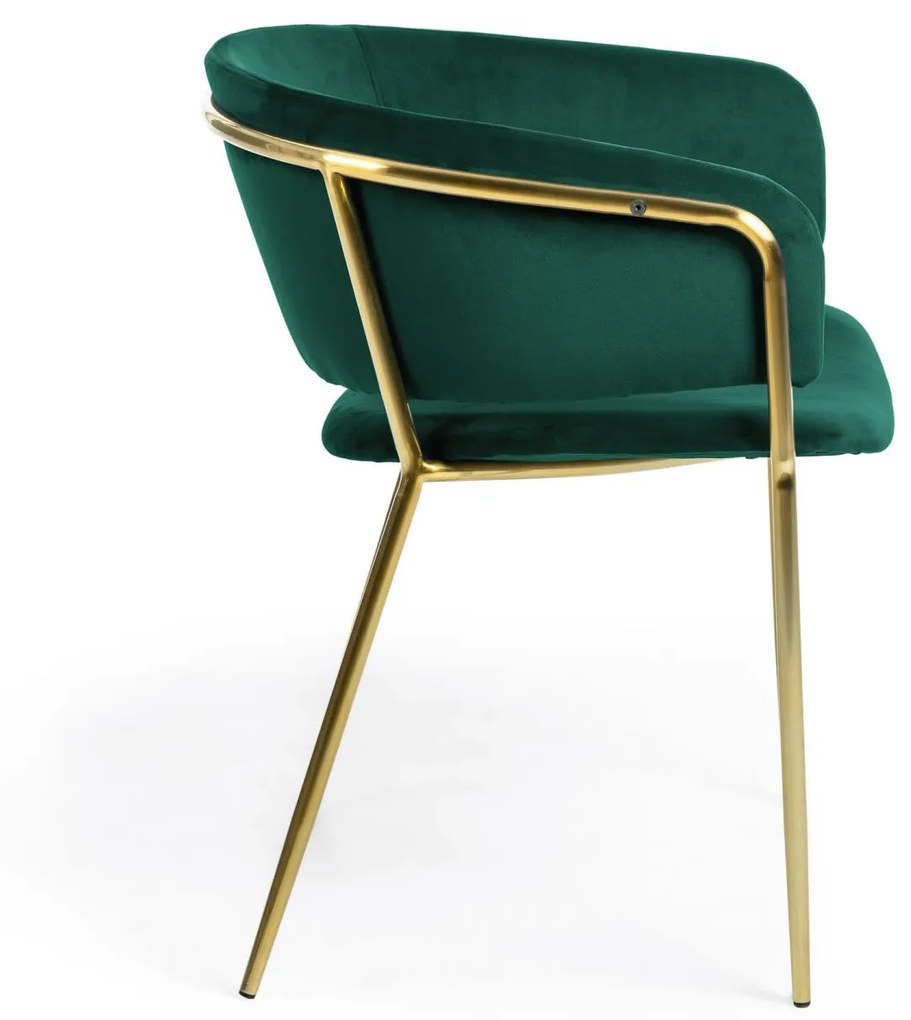 Kave Home - Sedia Runnie in velluto verde con gambe in acciaio verniciate oro