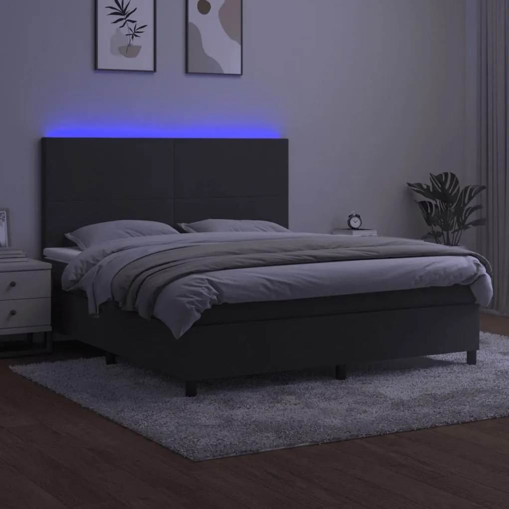 Letto a molle con materasso e led grigio scuro 180x200 cm