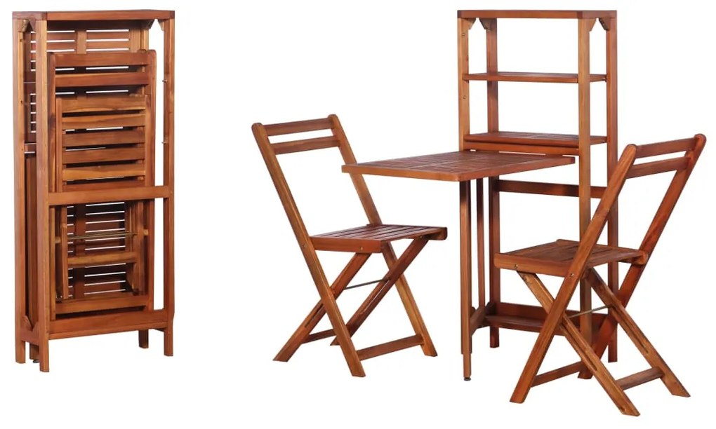 Set Da Bistrot 3 Pz Pieghevole İn Legno Massello Di Acacia /