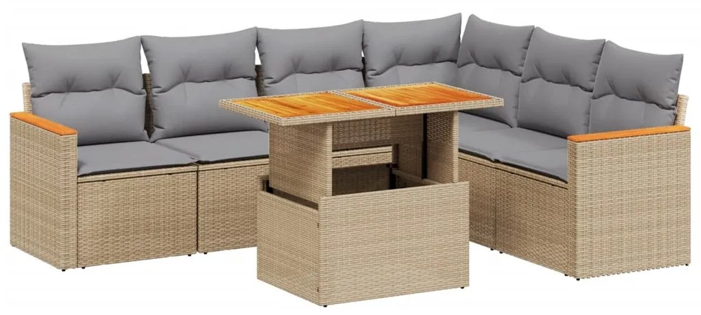 Set divani da giardino 7 pz con cuscini beige in polyrattan