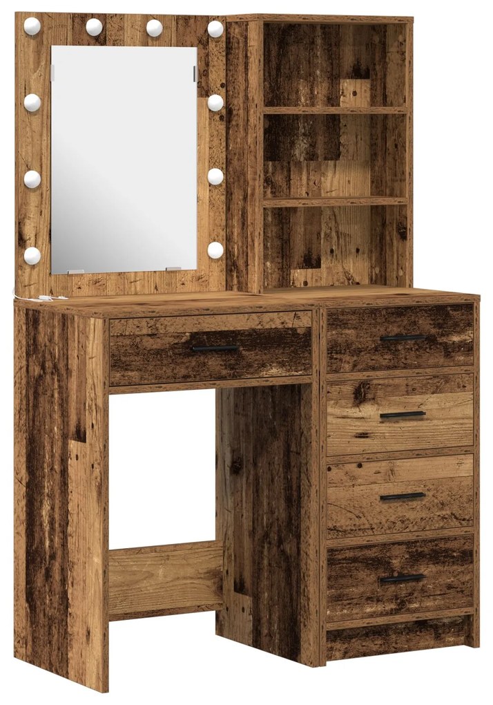 Set da toeletta a 2 pezzi con led in legno antico