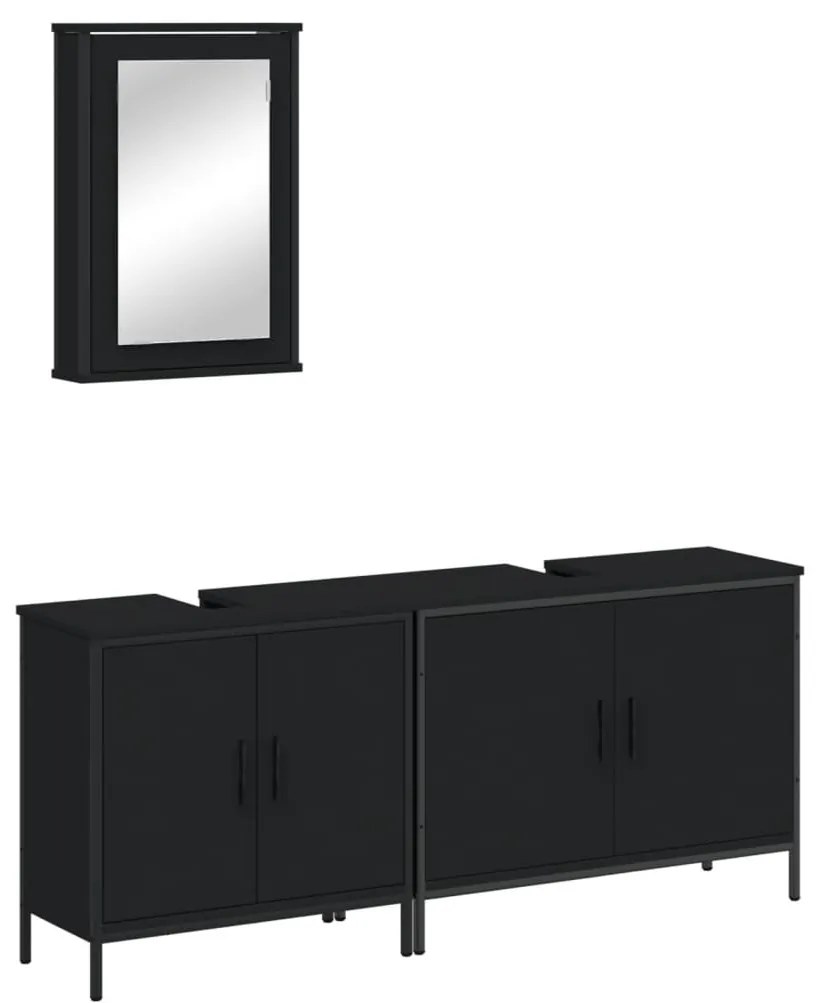 Set mobili da bagno 3 pz nero in legno multistrato