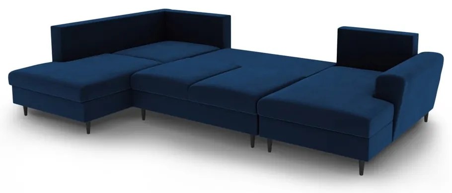 Divano angolare blu allungabile e con contenitore (con penisola a sinistra/a U) con rivestimento in velluto Kyoto – Cosmopolitan Design