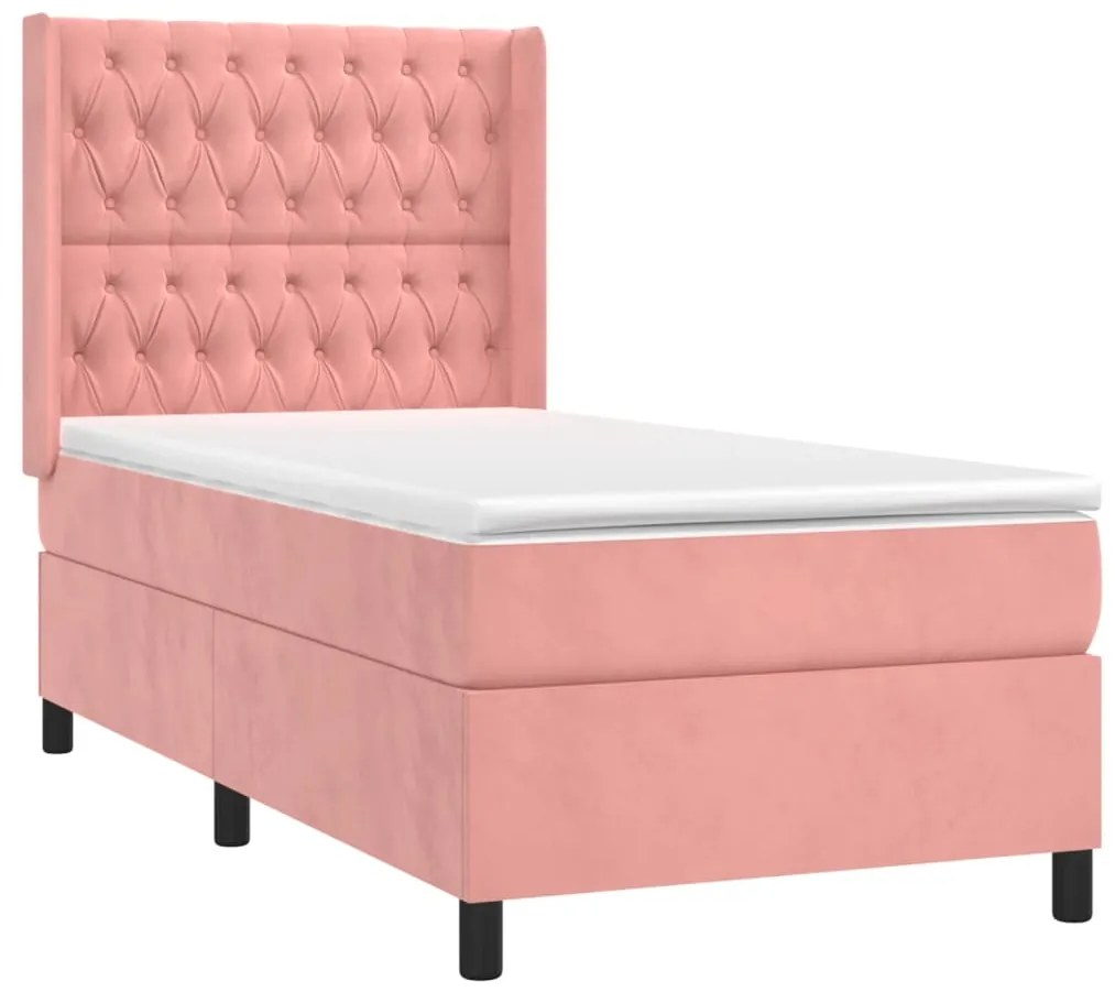 Letto a molle con materasso e led rosa 90x200 cm in velluto