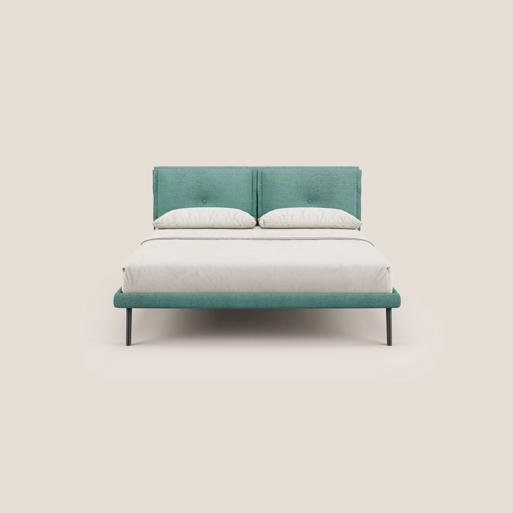 Ibuki letto con cuscini trapuntati regolabili e piedi in mogano in tessuto fiammato impermeabile T03 verde acqua