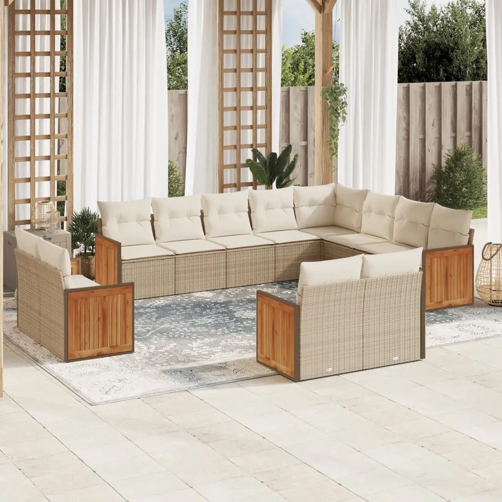 Set divani da giardino 12 pz con cuscini beige in polyrattan