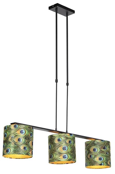Lampada a sospensione con paralumi in velluto pavone con oro 20 cm - Combi 3 Deluxe