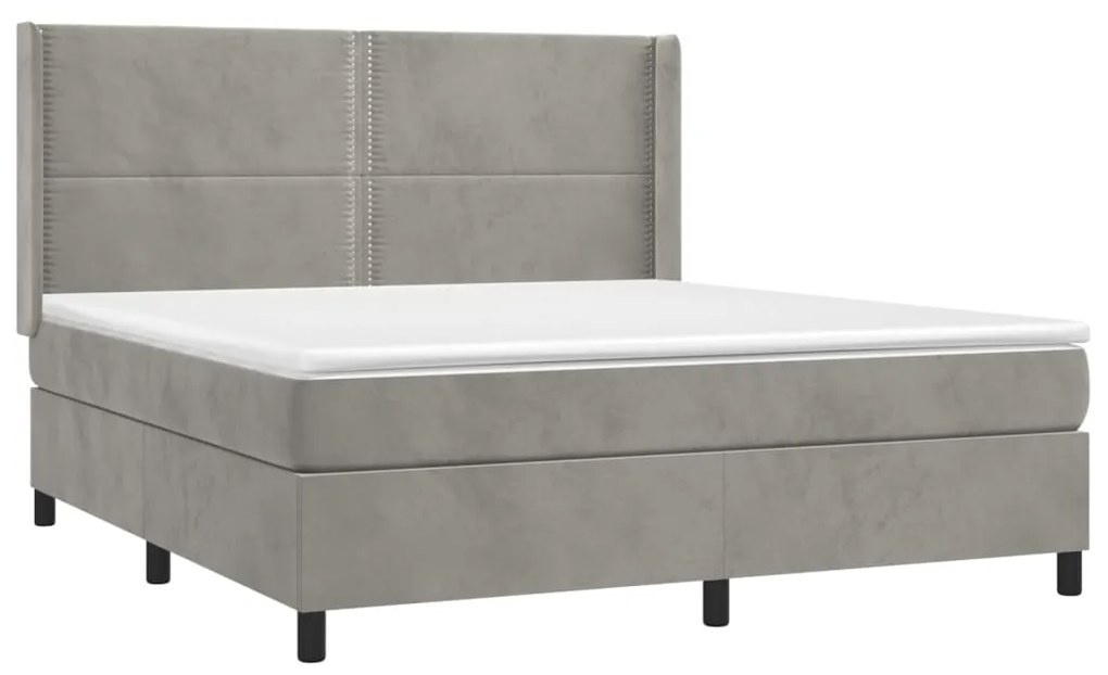 Letto a Molle Materasso e LED Grigio Chiaro 180x200 cm Velluto