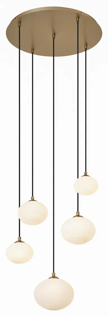 Lampada a sospensione Art Déco oro con vetro opale 5 luci - Yani