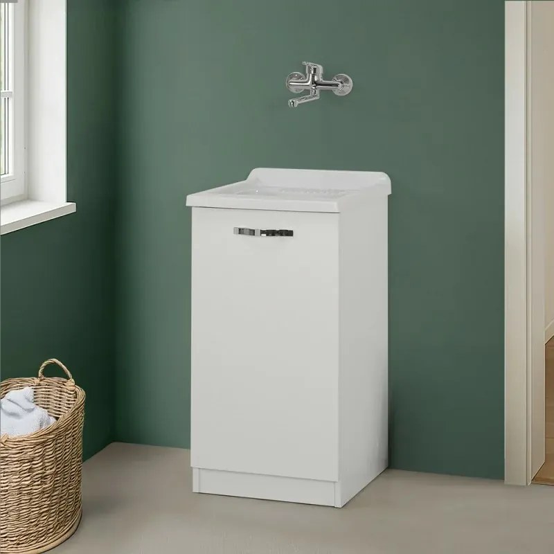 Mobile lavatoio 47x50cm salvaspazio in legno bianco 1 anta linea Pilar