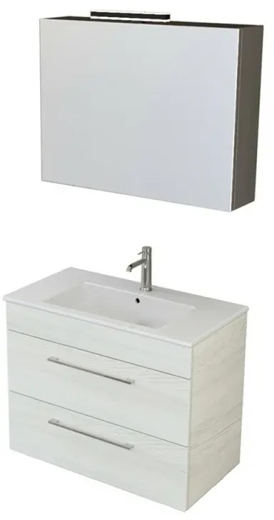 Mobile bagno sospeso 80 cm Smart bianco legno con specchio contenitore