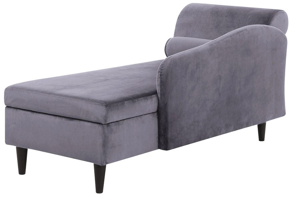 Chaise longue velluto grigio scuro e legno scuro sinistra LUIRO Beliani