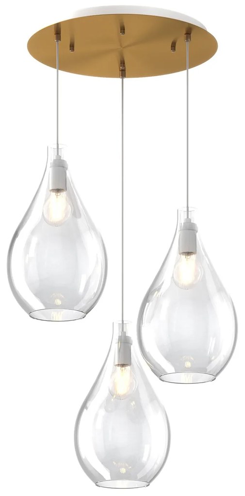 Lampadario Contemporaneo Drop 2.0 Metallo Ottone Vetro Trasparente 3 Luci E27