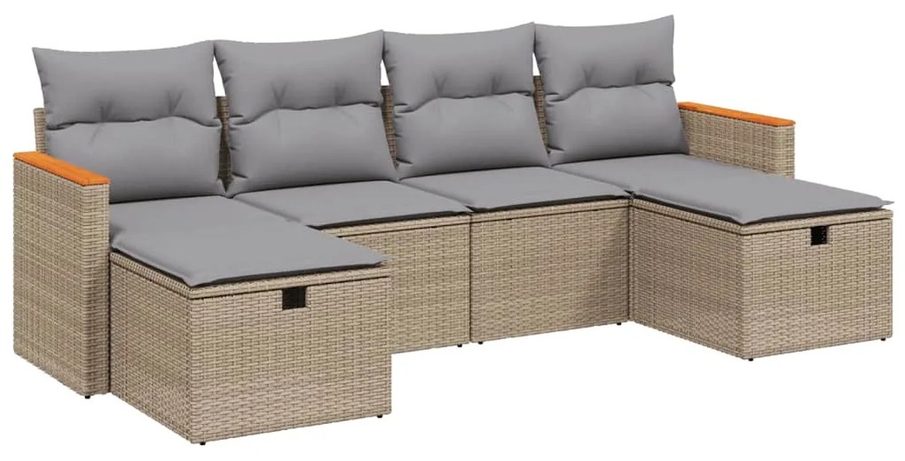 Set Divano da Giardino 6 pz con Cuscini Beige Misto Polyrattan