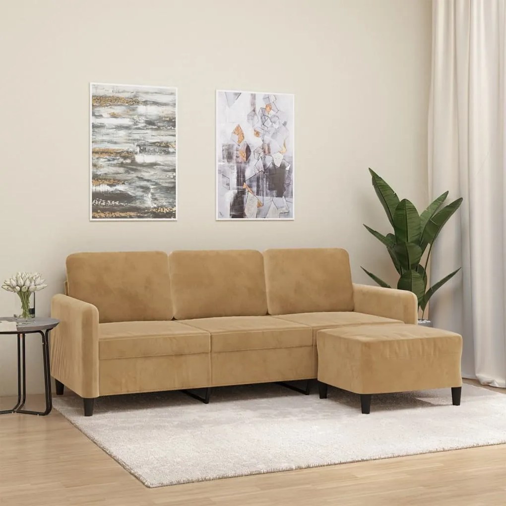 Divano A 3 Posti Con Poggiapiedi Marrone 180 Cm İn Velluto /