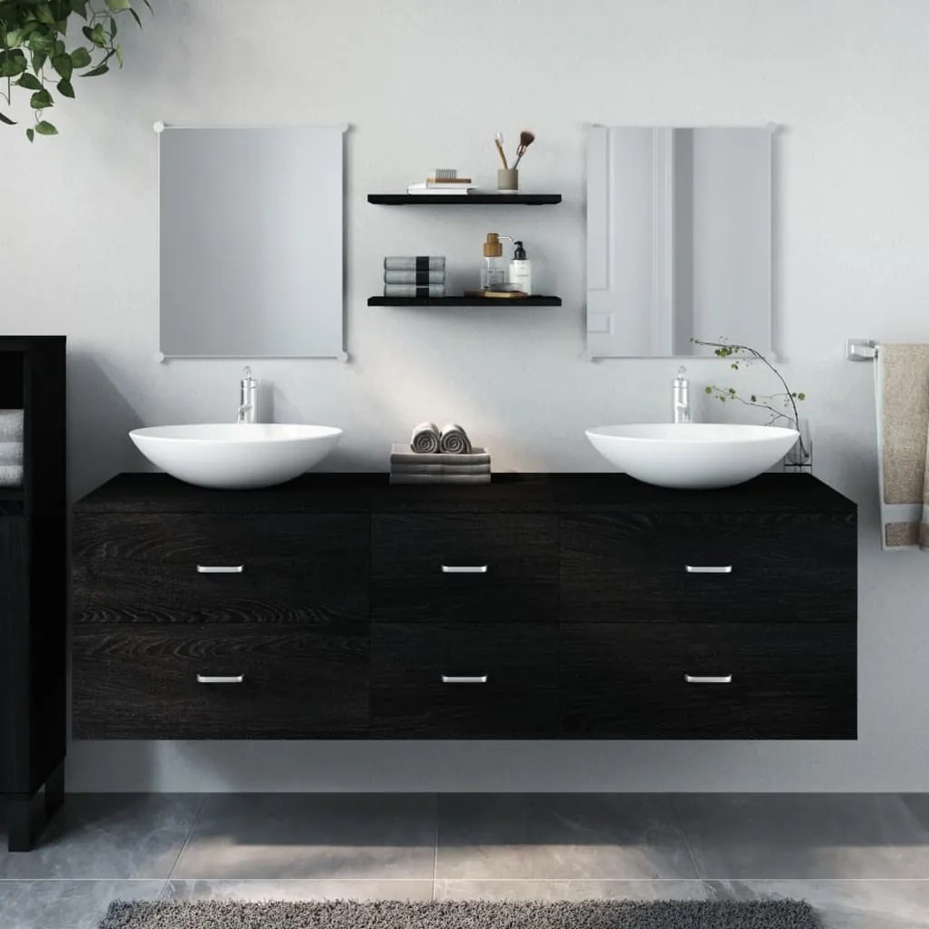 Set Mobili Da Bagno 5 Pz Nero İn Legno Multistrato /