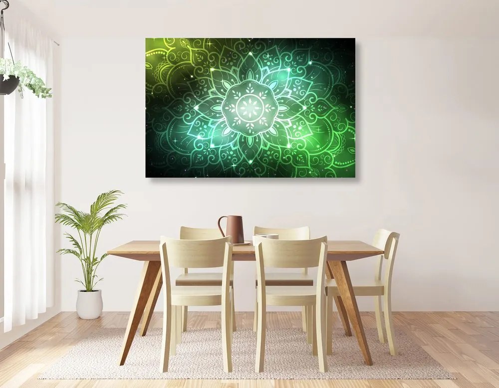 Quadro su tela – Mandala con sfondo galattico in sfumature di verde