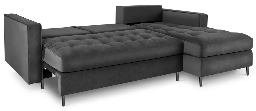 Divano letto angolare in velluto grigio scuro, angolo destro Santo - Milo Casa