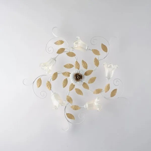 Plafoniera in ferro laccato bianco shabby 5 luci cesto