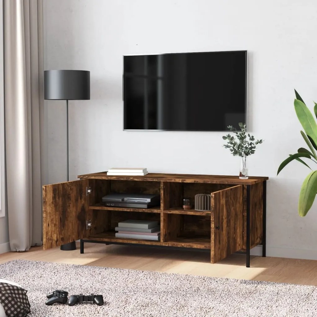 Mobile TV con Ante Rovere Fumo 102x35x45 cm Legno Multistrato