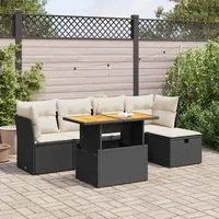 Set Divano da Giardino 6 pz con Cuscini Nero Polyrattan Acacia 3327966