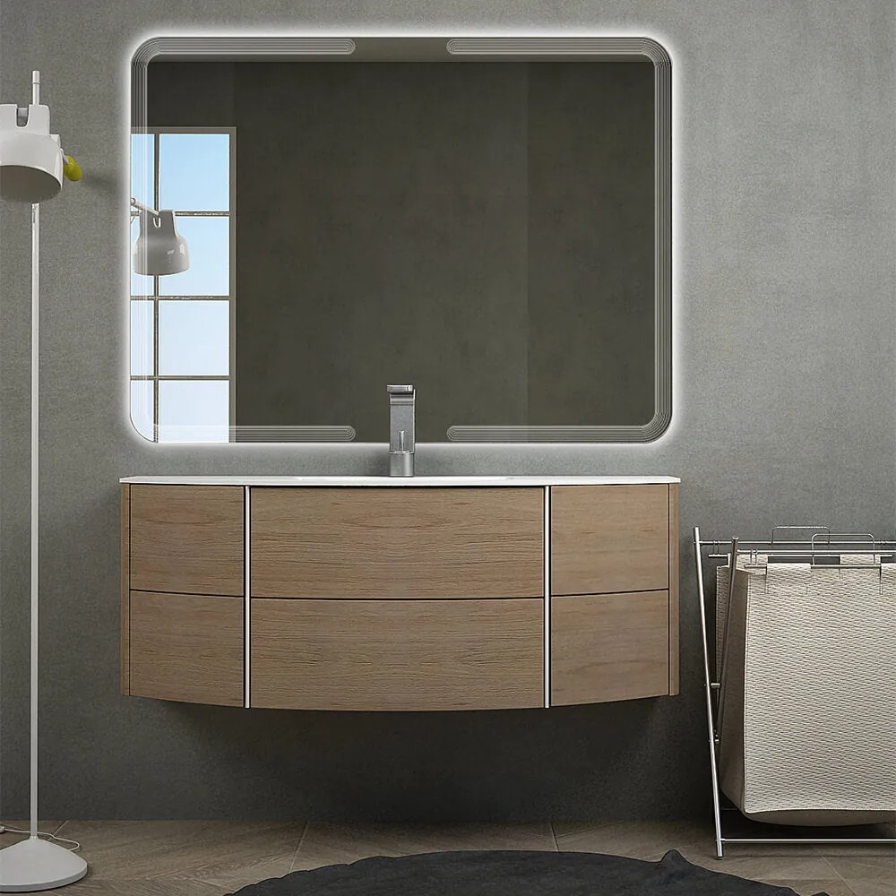 Mobile per bagno 120 cm sospeso Rio rovere tabacco con specchio led