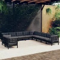 Set Divani da Giardino 11 pz con Cuscini Neri Massello di Pino 3096927