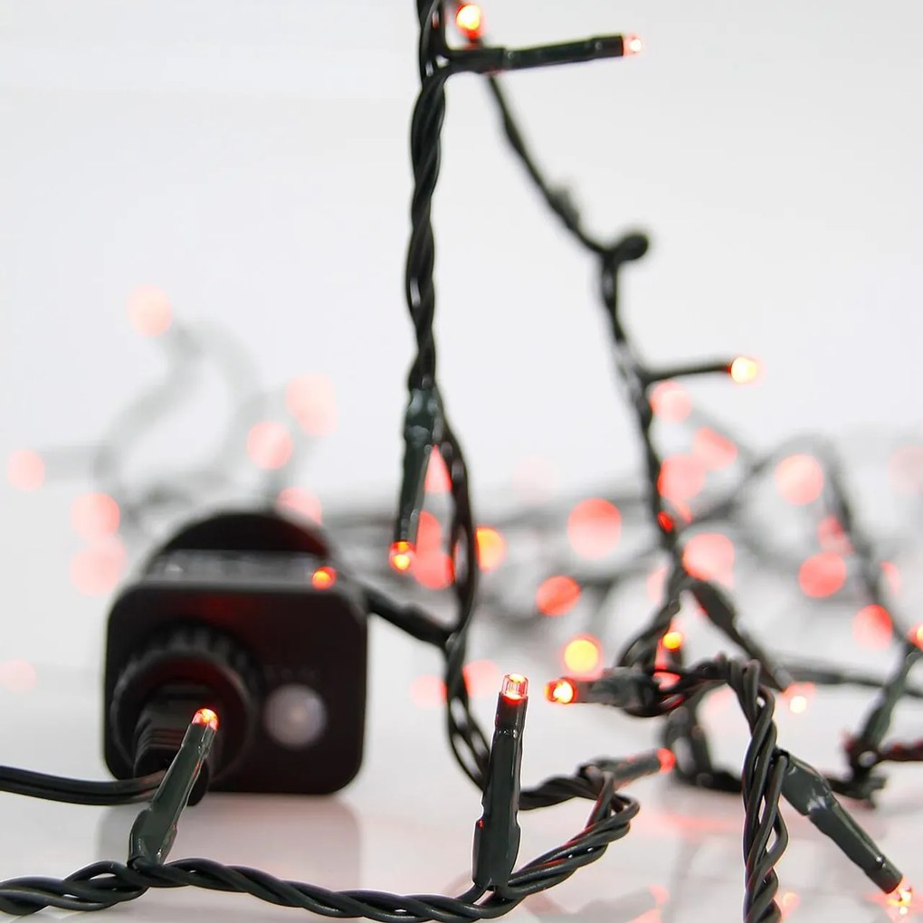 Catenaria Natalizia LED 8m 8 GIOCHI DI LUCE Cavo VERDE IP44 Luce ROSSO Colore Rosso 620 - 625 °K