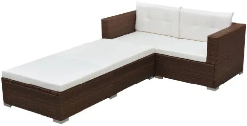 Set Divani da Giardino 3 pz con Cuscini in Polyrattan Marrone