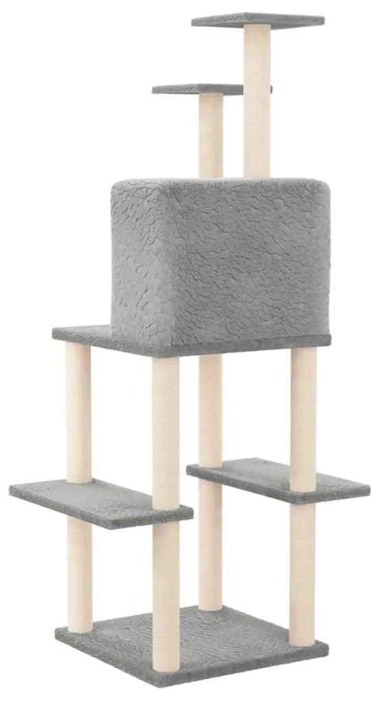 Albero per gatti con tiragraffi in sisal grigio chiaro 144,5 cm
