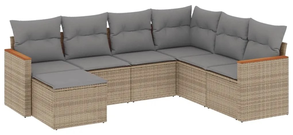 Set Divani da Giardino 7 pz con Cuscini Beige in Polyrattan