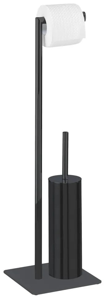 Porta carta igienica in acciaio nero con spazzola Recco - Wenko