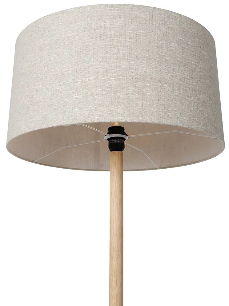 Lampada da terra rustica in legno con paralume marrone chiaro - Mels