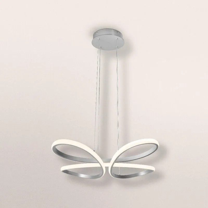 Lampadario LED moderno Butterfly grigio silver, luce fredda 2800 lumen, dimmerabile OSRAM