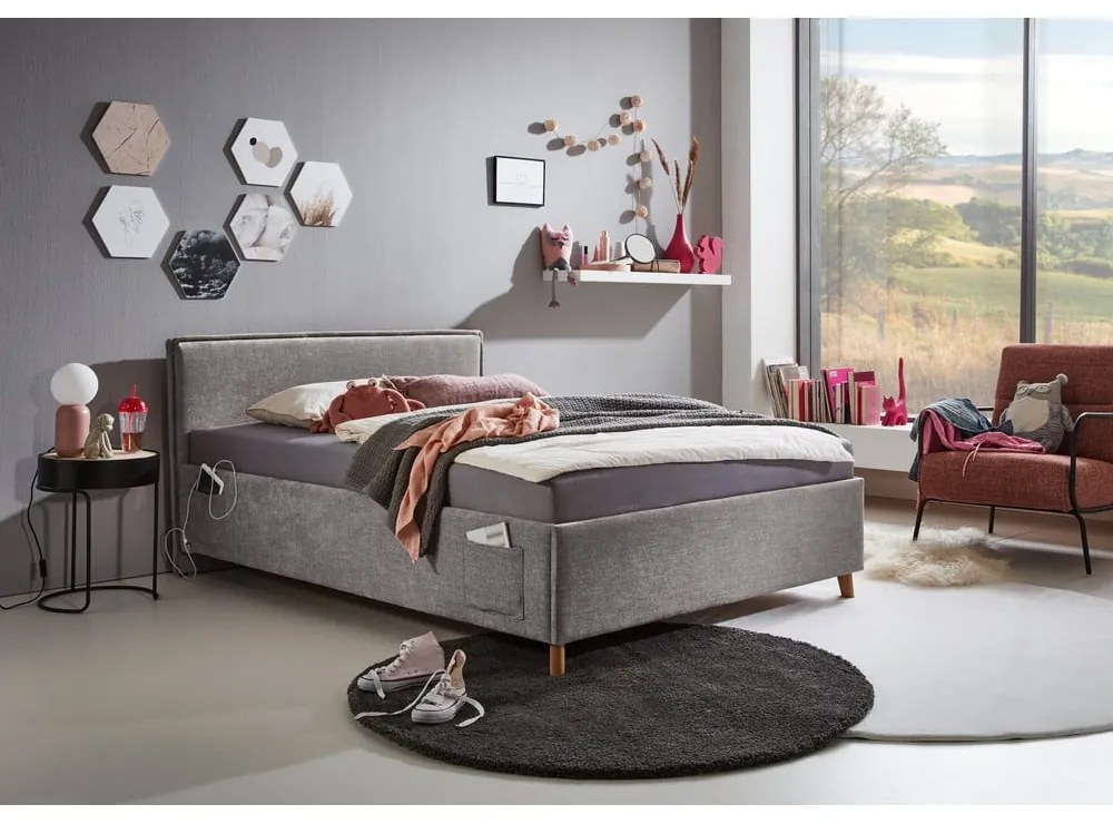 Letto da bambini grigio imbottito rete non inclusa 140x200 cm Fun – Meise Möbel