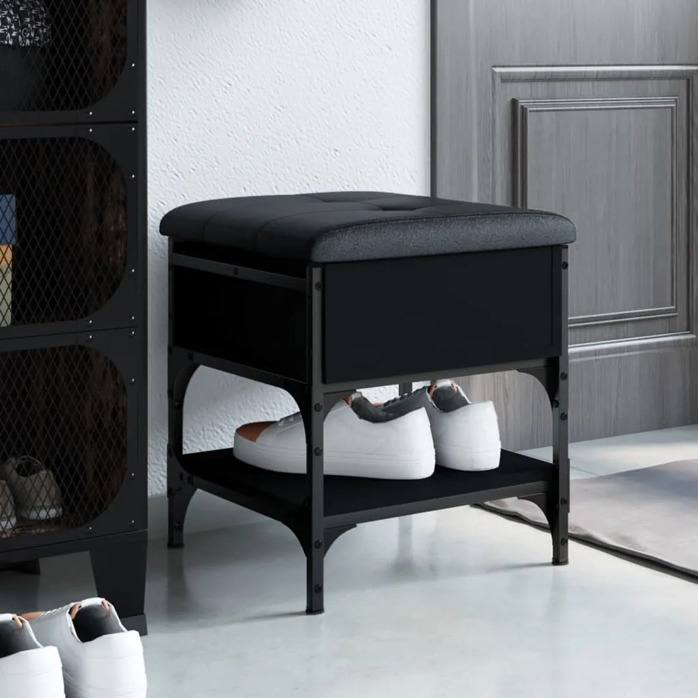 Panca Porta Scarpe Nera 42x42x45 Cm İn Legno Multistrato /