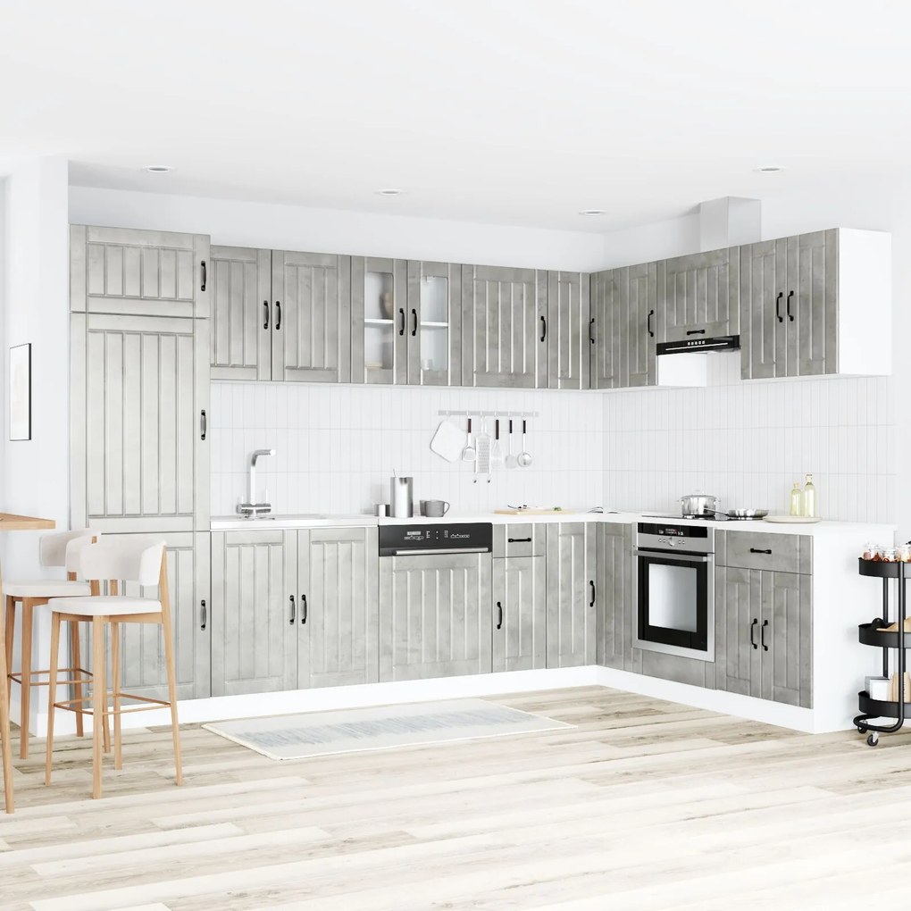 Mobile cucina 'lucca' con due lavelli, grigio cemento, legno ingegnerizzato