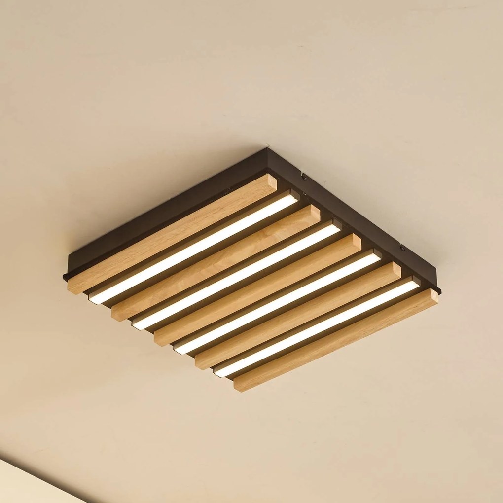 Lindby Plafoniera LED Firka, bianco, legno, 42 cm, CCT, dimmerabile.