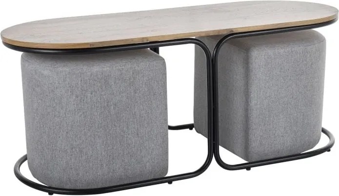 Set di Tavolini da caffè Dual e 2 Pouf in rovere doppio, nero