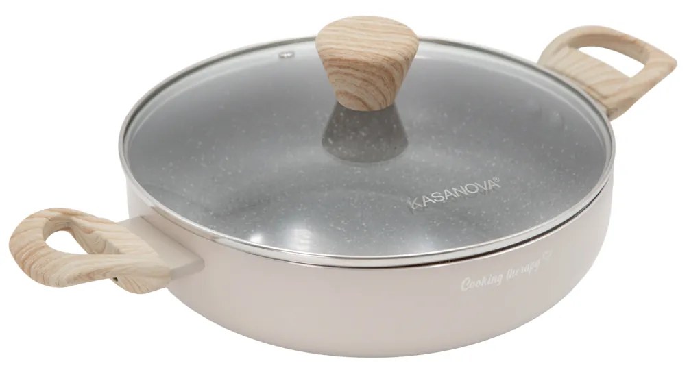Tegame 24 cm taupe scritta Cooking Therapy con coperchio