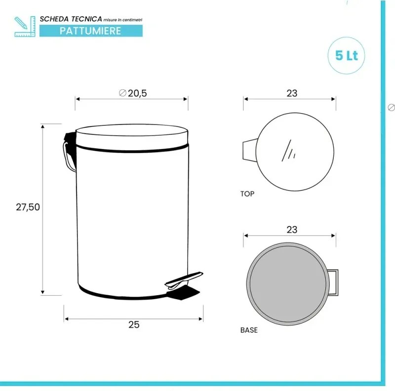 Pattumiera bagno in acciaio cromato 5 Litri salvaspazio