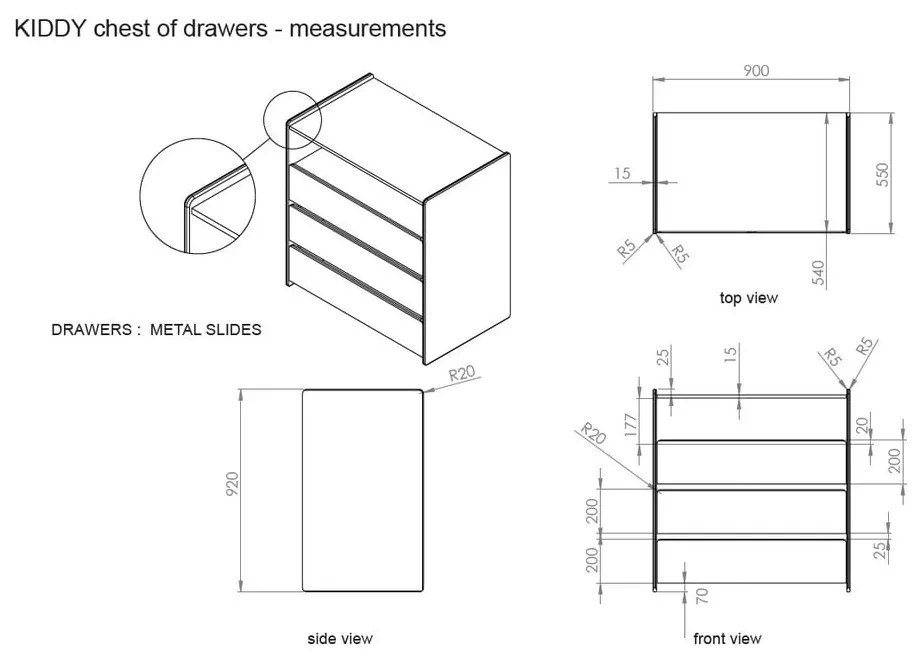 Cassettiera bianca per bambini Kiddy - Vipack
