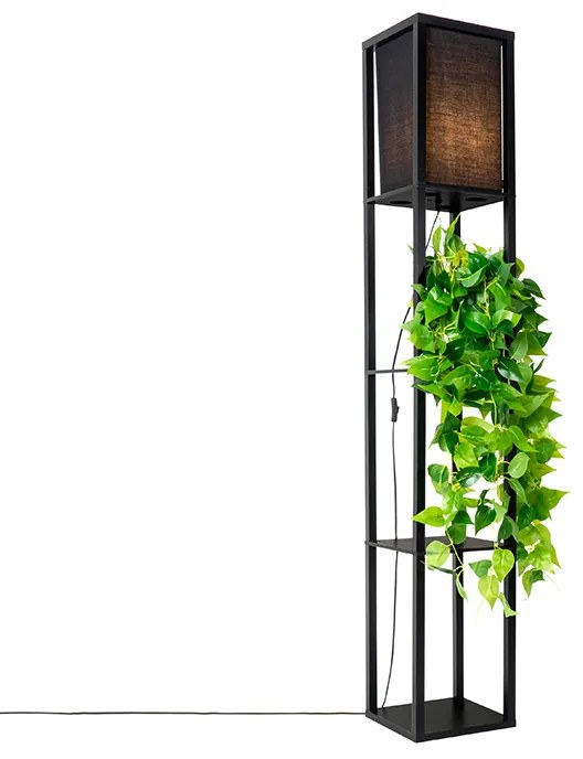 Lampada da terra moderna nera con paralume in tessuto - Stojan