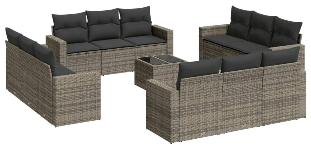 Set divani da giardino 13 pz con cuscini grigio in polyrattan