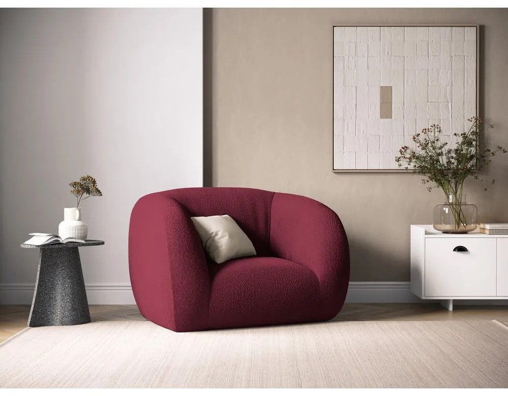 Poltrona bordeaux in tessuto bouclé Essen - Cosmopolitan Design